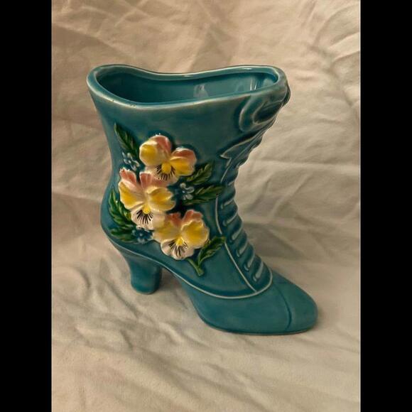 VTG Napco Blue Ceramic Floor Boot Planter - Picture 1 of 9